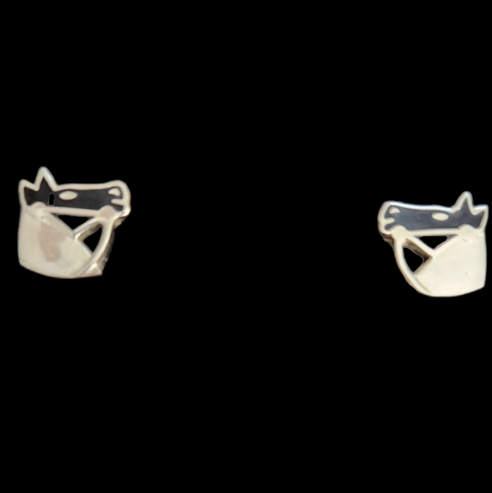Vintage silver / black Horse earrings. * Clip on screw backs